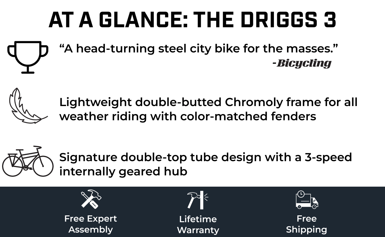 Driggs 3 Speed Bicycle | Driggs 3 | Internally Geared Bikes | Diamond Frame Bike | City Bike | Commuter Bike | Upright Bike | Cruiser Bike | Comfort Bike | Dutch Bike